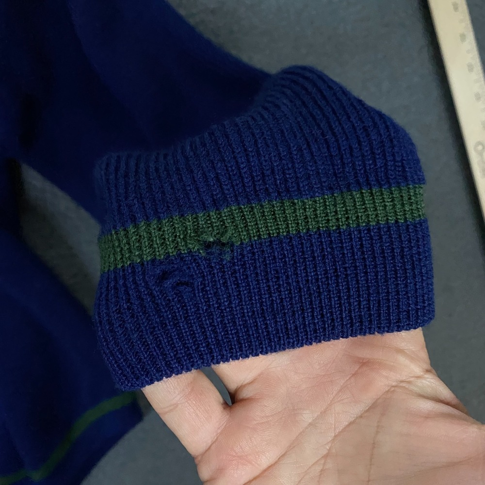 True Vintage 50s 60s Mr. Sid Sweater FITS Men Small Ribbed Knit Wool V-Neck Blue - Picture 7 of 16